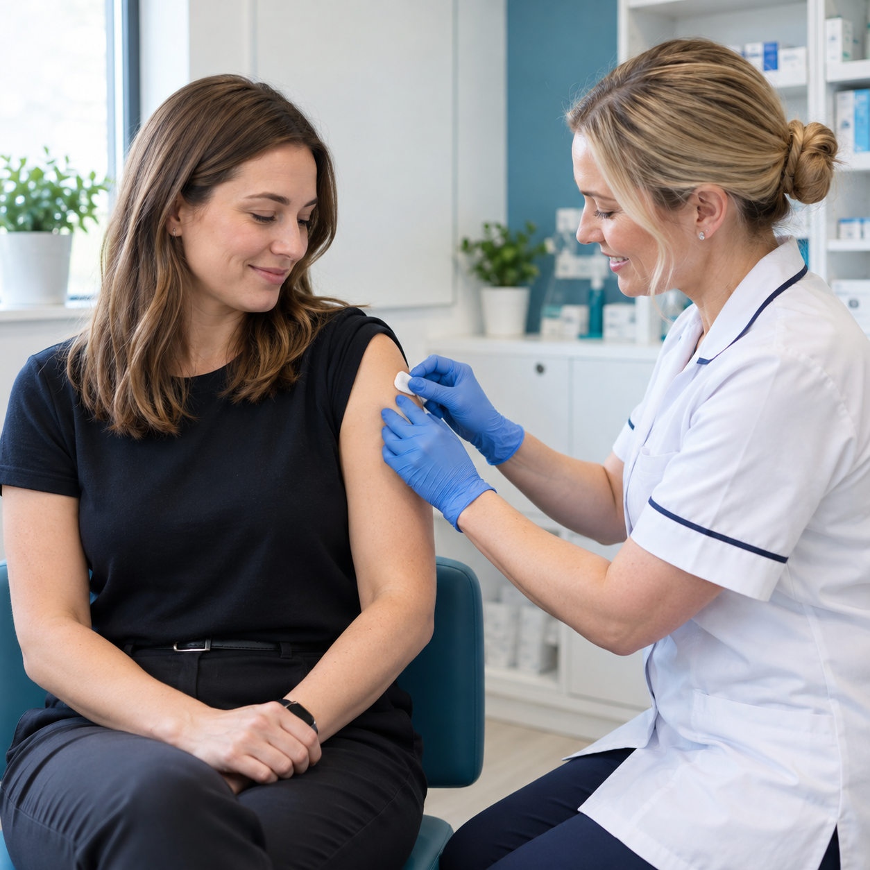 Patient receiving a private flu vaccination from a pharmacist